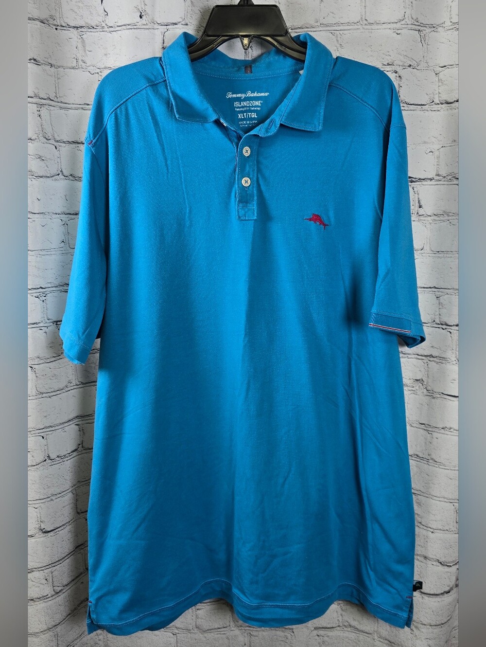 Tommy Bahama‎ Turquoise Blue Polo with Embroidered Fish Logo Size XLT